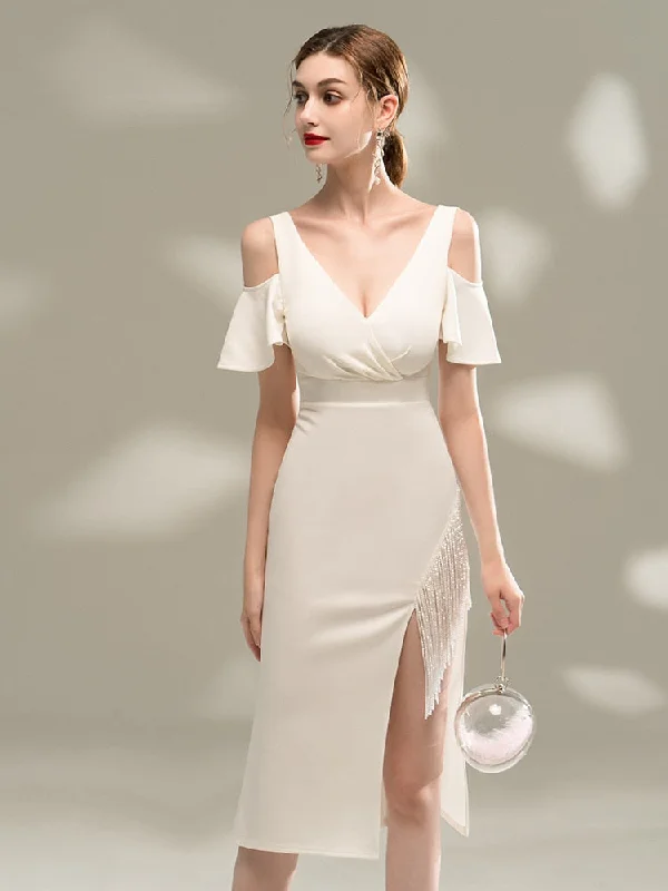 FashionSierra - Sexy Beads Short Prom Dress Off Shoulder White Party Dress Tunics Sophisticated sleek FashionSierra - Sexy Beads Short Prom Dress Off Shoulder White Party Dress Tunics Sophisticated sleek