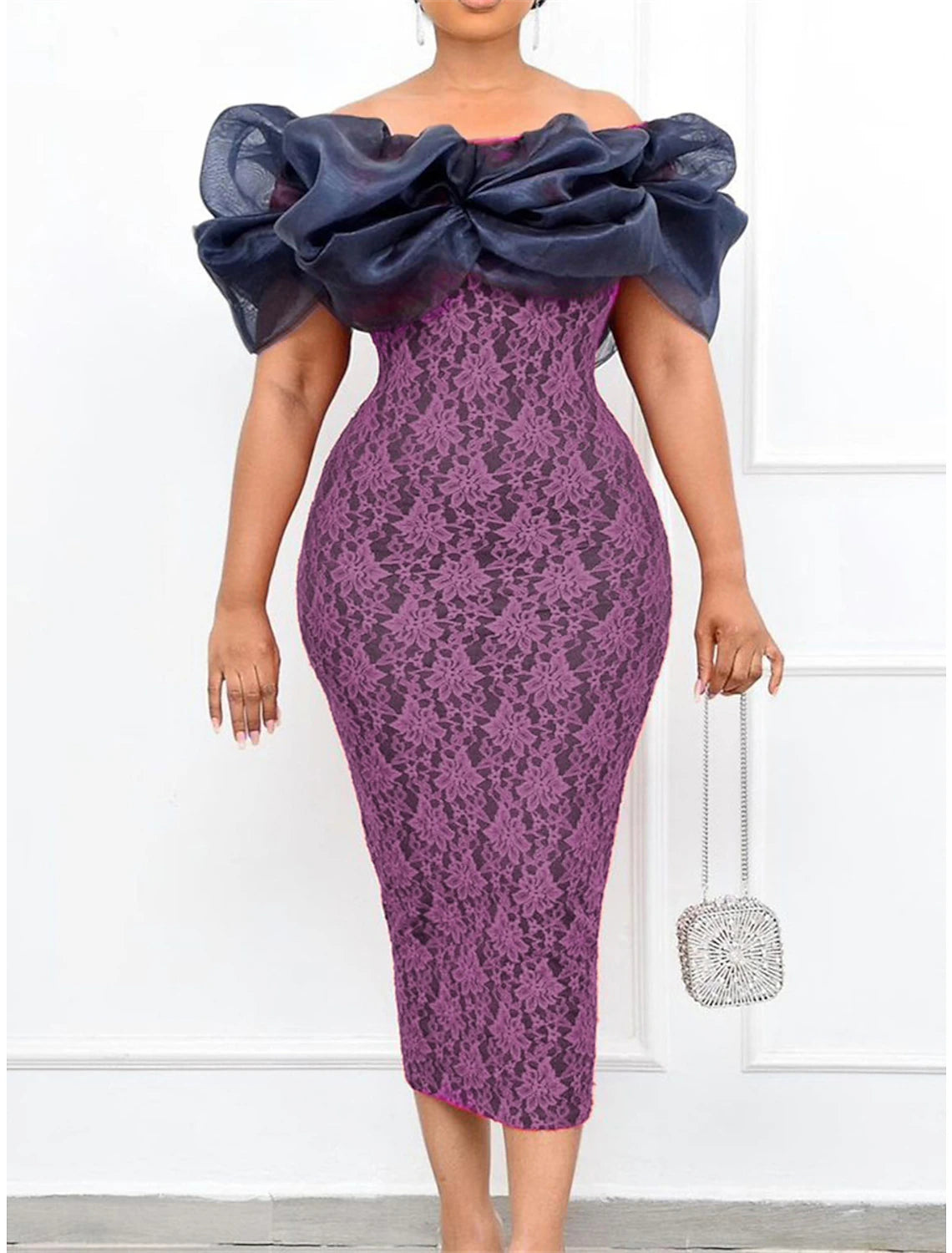 Women's Party Dress Lace Dress Cocktail Dress Midi Dress Blue Purple Short Sleeve Color Block Lace Summer Spring Fall Off Shoulder Elegant Wedding Guest Birthday Vacation Tunics Occasion special Women's Party Dress Lace Dress Cocktail Dress Midi Dress Blue Purple Short Sleeve Color Block Lace Summer Spring Fall Off Shoulder Elegant Wedding Guest Birthday Vacation Tunics Occasion special