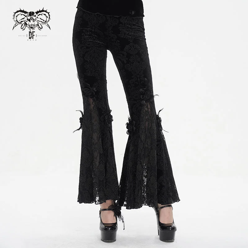 EPT01401 Black Gothic velveteen embossed flared pants High-Waist Jogger Pants