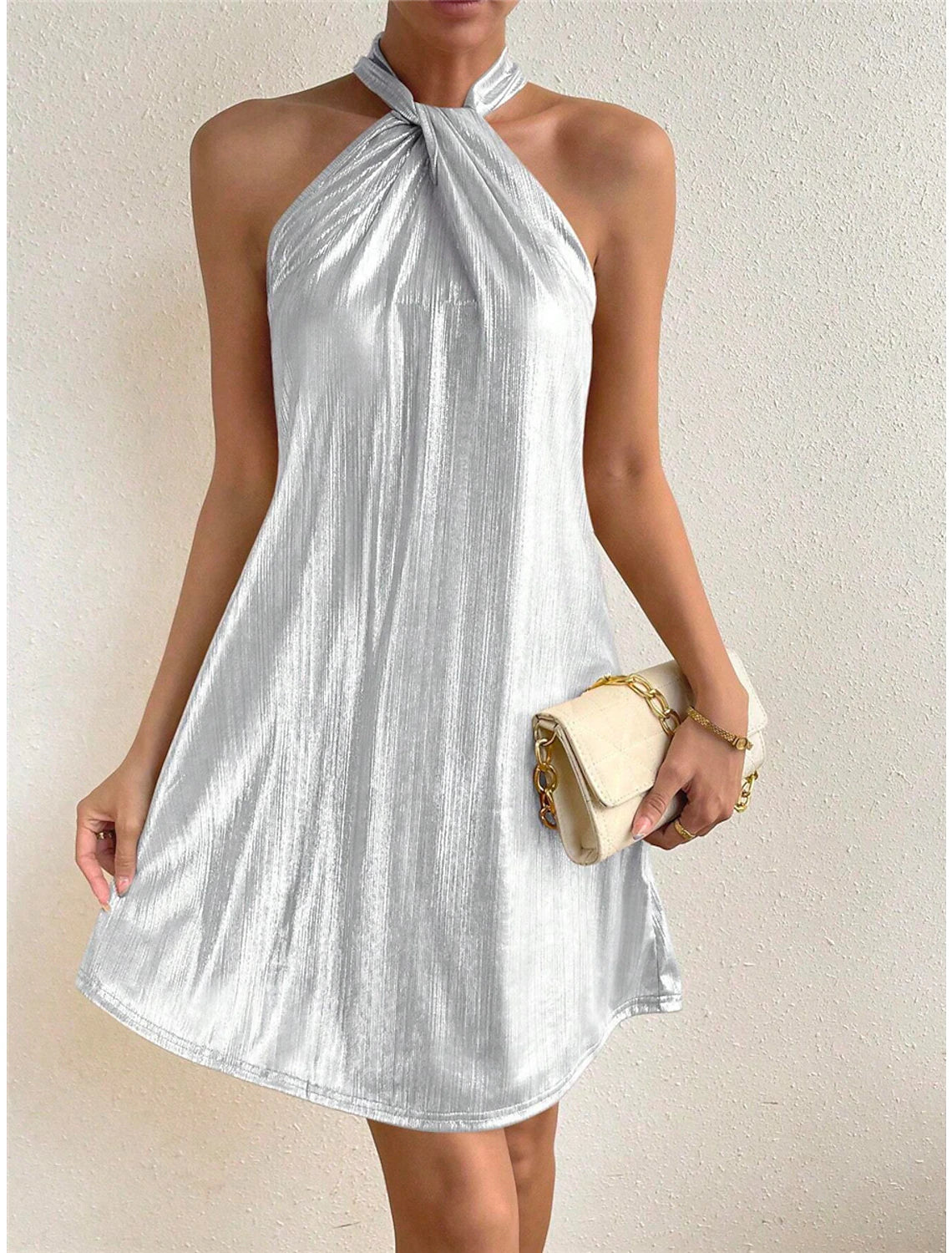 Women's Party Dress Wedding Guest Dress Sexy Dress Mini Dress Silver Gold Sleeveless Pure Color Sparkle Spring Fall Winter Halter Neck Fashion Wedding Guest Birthday Vacation Loose Fit Tunics Favorite customer Women's Party Dress Wedding Guest Dress Sexy Dress Mini Dress Silver Gold Sleeveless Pure Color Sparkle Spring Fall Winter Halter Neck Fashion Wedding Guest Birthday Vacation Loose Fit Tunics Favorite customer