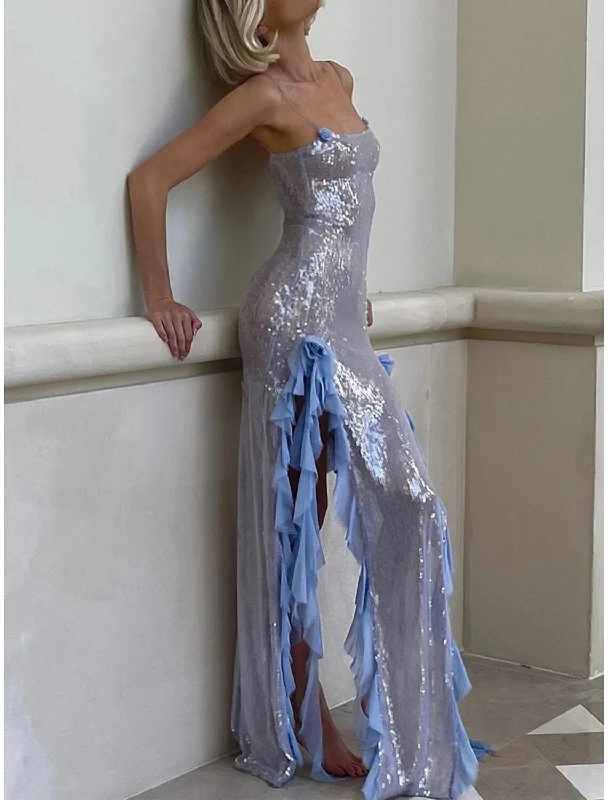 Women's Sequin Dress Prom Dress Party Dress Sparkly Dress Cocktail Dress Long Dress Maxi Dress Blue Sleeveless Summer Spring Fall Spaghetti Strap Fashion Evening Tunics Brand named Women's Sequin Dress Prom Dress Party Dress Sparkly Dress Cocktail Dress Long Dress Maxi Dress Blue Sleeveless Summer Spring Fall Spaghetti Strap Fashion Evening Tunics Brand named