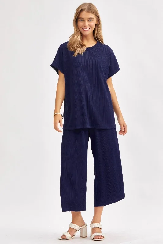 Curvy Navy Palm Beach Pant Set Formal Slim Pants