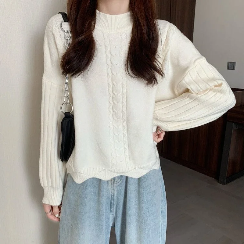 Women's Cute Waved Hem Splice Sweater