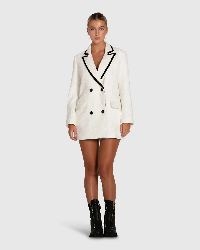 Because Of You Trimmed Blazer Dress - Cream