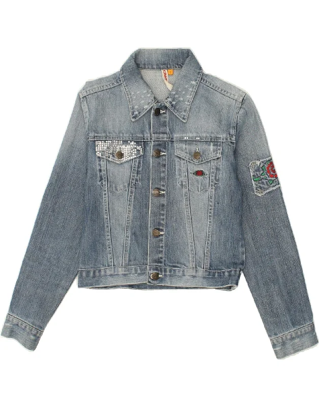 CHARRO Womens Crop Denim Jacket UK 10 Small Blue Cotton