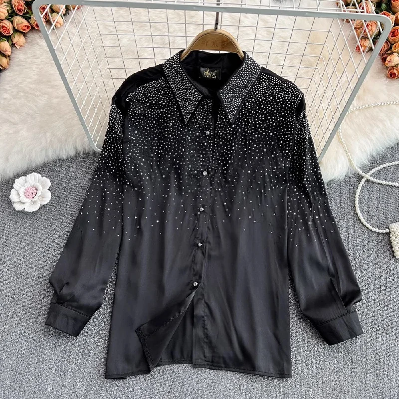 diamond fashion shirt women's fashionable and chic long-sleeved top       S3995