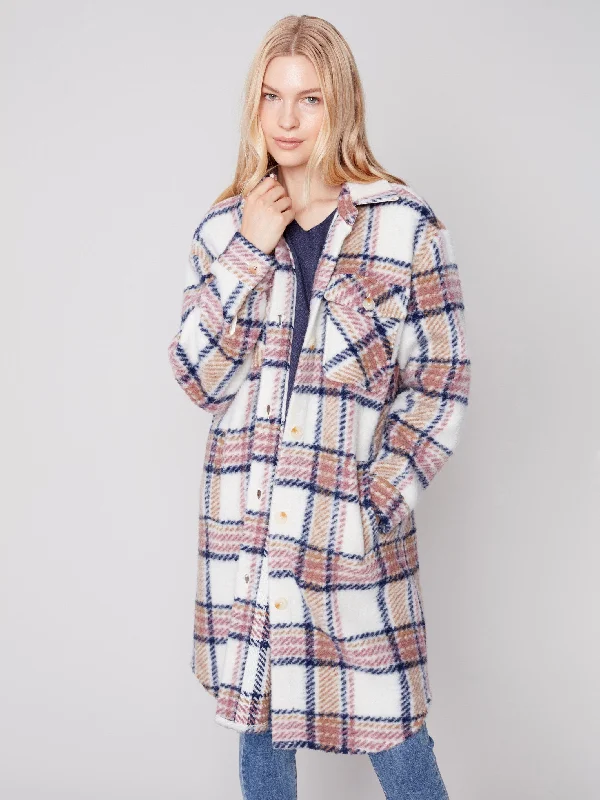 Long Boiled Wool Shirt Jacket - Raspberry