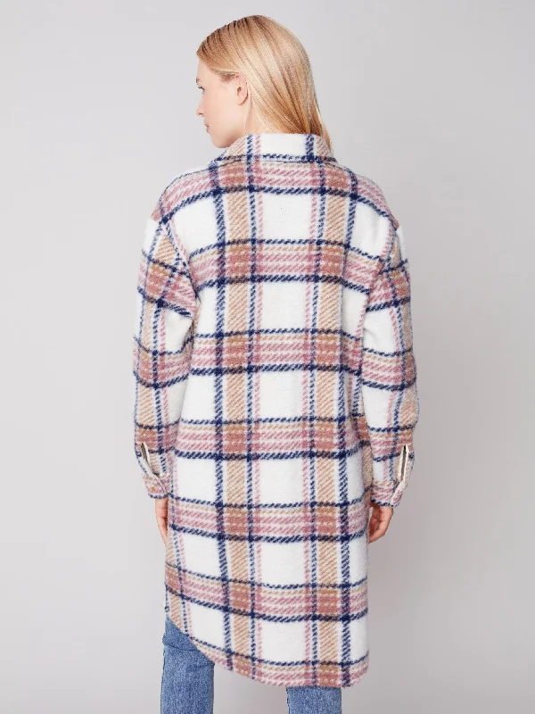 Long Boiled Wool Shirt Jacket - Raspberry