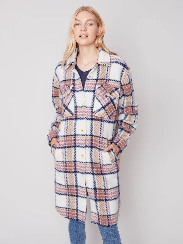 Long Boiled Wool Shirt Jacket - Raspberry