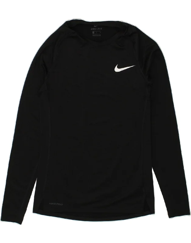 NIKE Womens Dri Fit Top Long Sleeve UK 12 Medium Black Polyester