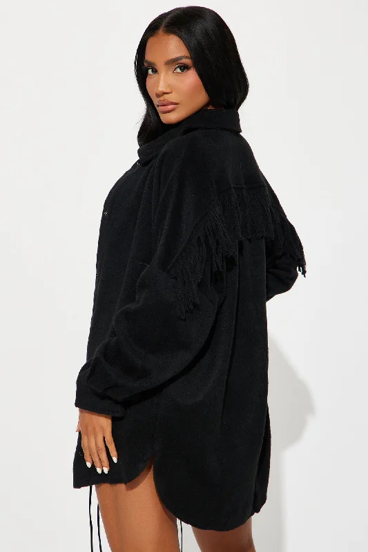 On The Daily Fringe Shacket - Black On The Daily Fringe Shacket - Black