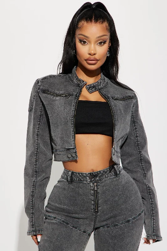 On The Road Stretch Denim Moto Jacket - Black Wash