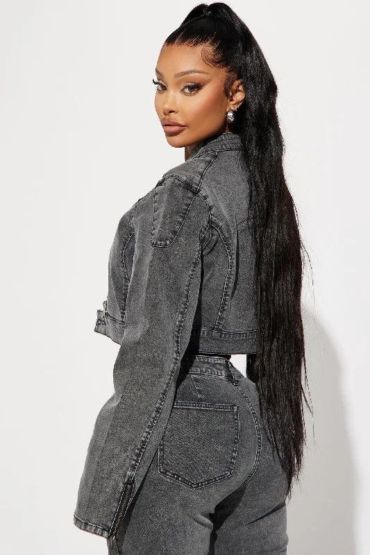 On The Road Stretch Denim Moto Jacket - Black Wash On The Road Stretch Denim Moto Jacket - Black Wash