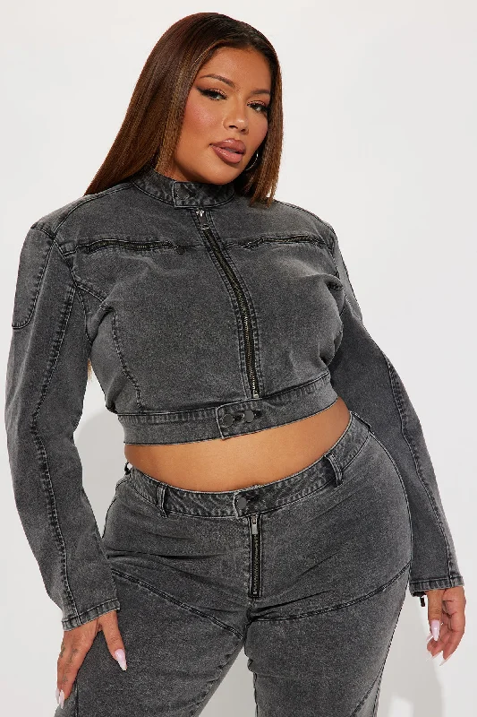 On The Road Stretch Denim Moto Jacket - Black Wash On The Road Stretch Denim Moto Jacket - Black Wash