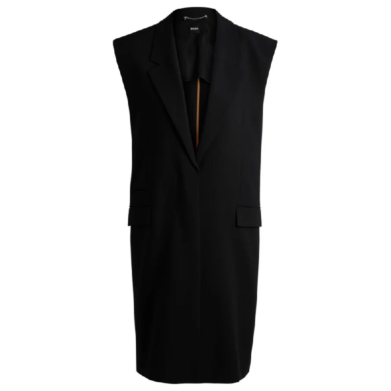 Sleeveless jacket with concealed closure and signature lining