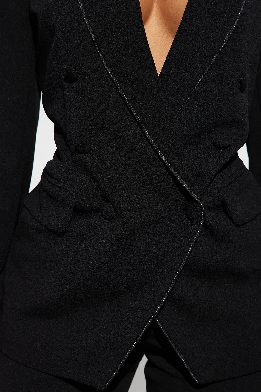 Talk Serious Rhinestone Blazer - Black Talk Serious Rhinestone Blazer - Black