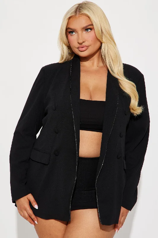 Talk Serious Rhinestone Blazer - Black Talk Serious Rhinestone Blazer - Black