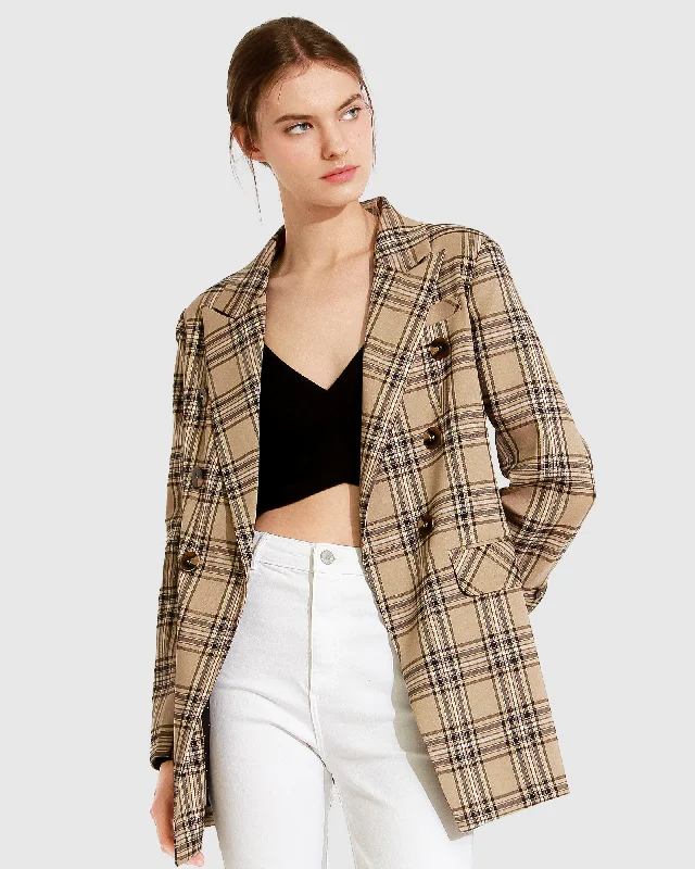 Too Cool For Work Plaid Blazer - Camel