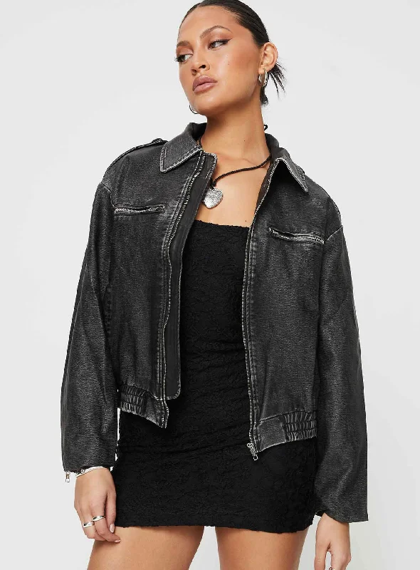 Westscott PU Jacket Washed Black Westscott PU Jacket Washed Black
