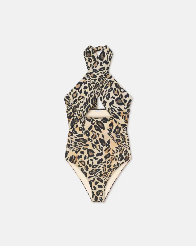 Milana - Crossover Halterneck Swimsuit - Leopard Quick-Dry Tankini